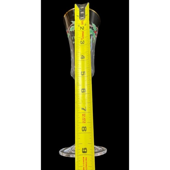 Christmas Champagne Flutes Chrystal Clear w Poinsettia Glass 9.5' Tall. Set of 4 - Picture 8 of 8